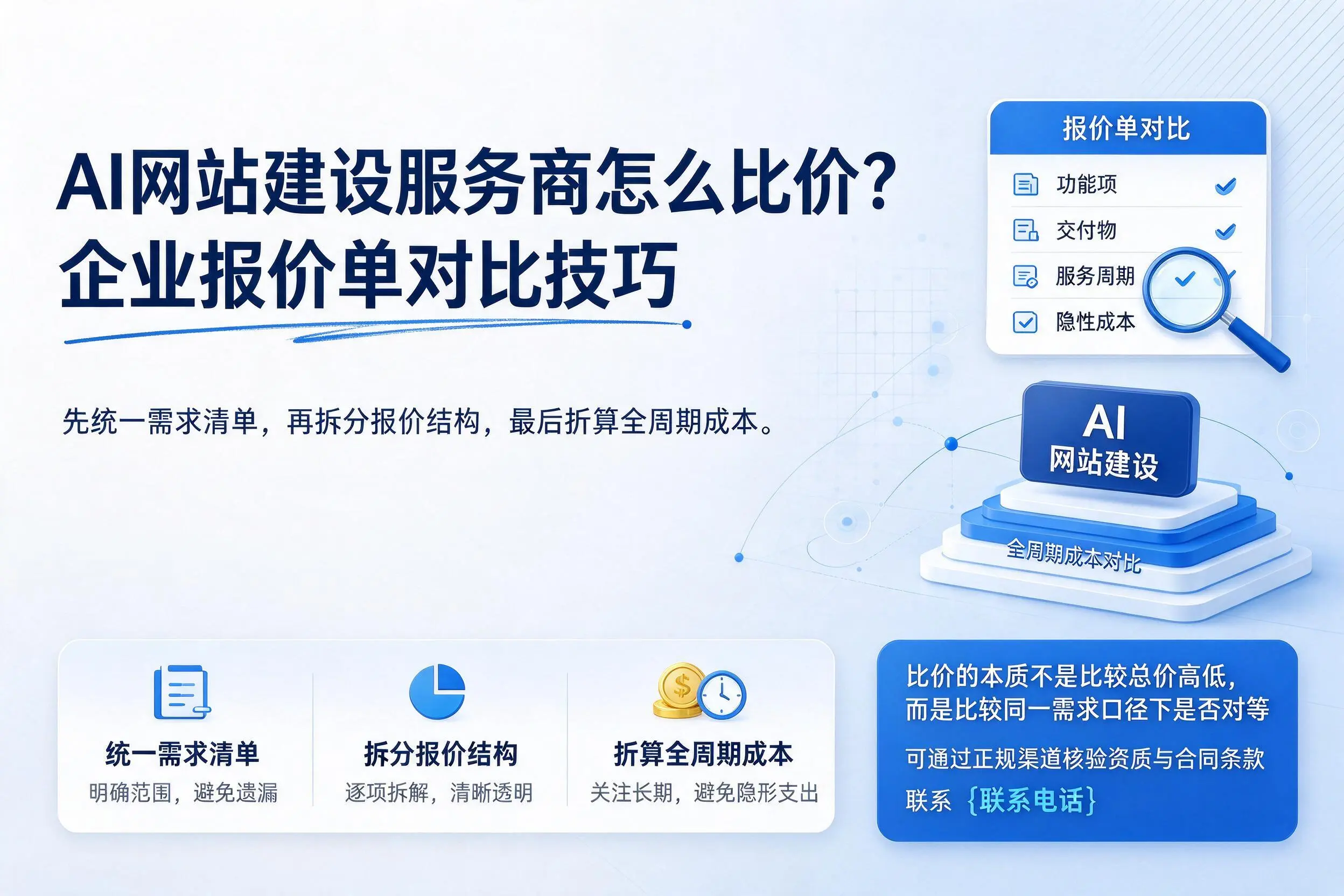 AI网站建设服务商怎么比价？保定企业报价单对比技巧
