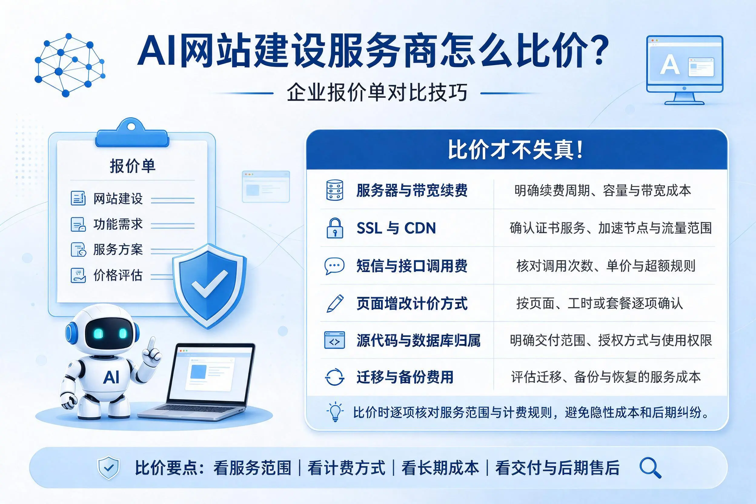 AI网站建设服务商怎么比价？保定企业报价单对比技巧
